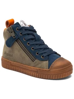 Leder-Sneakers "Ryan" in Khaki/ Blau