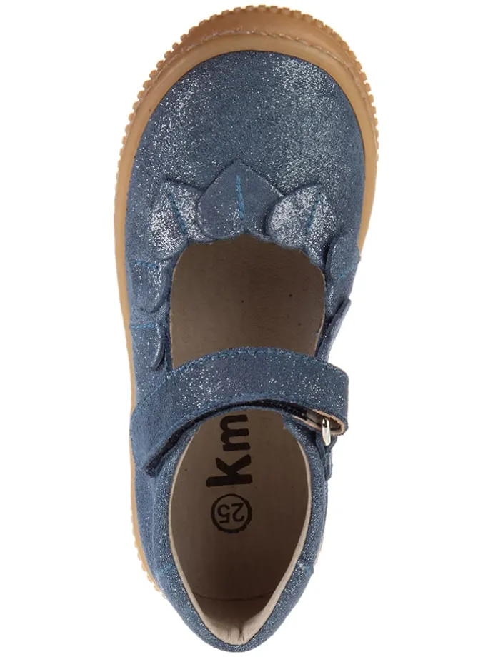 Leder-Spangenballerinas in Dunkelblau