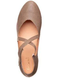 Leder-Spangenballerinas in Hellbraun