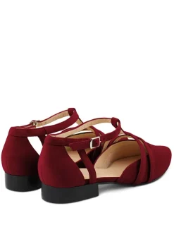 Leder-Spangenballerinas in Dunkelrot