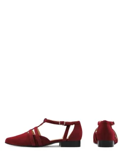 Leder-Spangenballerinas in Dunkelrot