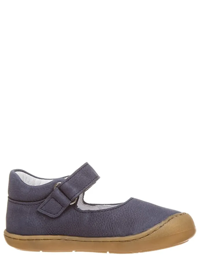 Leder-Spangenballerinas in Dunkelblau