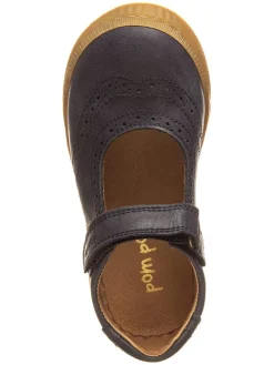 Leder-Spangenballerinas in Dunkelblau