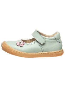 Leder-Spangenballerinas in Türkis