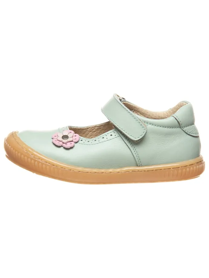 Leder-Spangenballerinas in Türkis