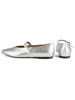 Leder-Spangenballerinas in Silber