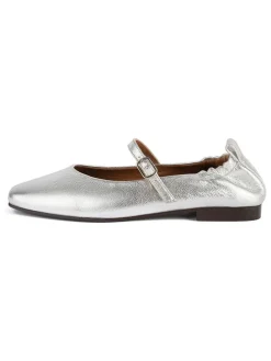 Leder-Spangenballerinas in Silber