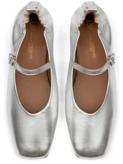 Leder-Spangenballerinas in Silber