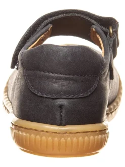 Leder-Spangenballerinas in Dunkelblau