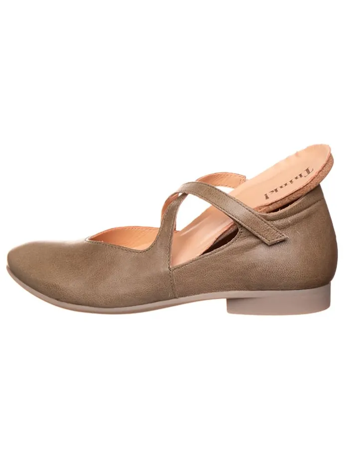 Leder-Spangenballerinas in Taupe