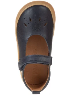 Leder-Spangenballerinas in Dunkelblau