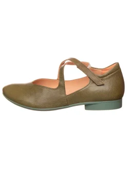 Leder-Spangenballerinas in Khaki
