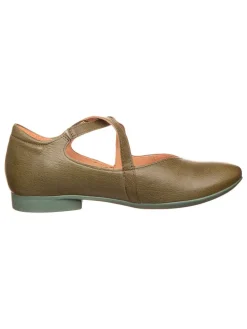 Leder-Spangenballerinas in Khaki