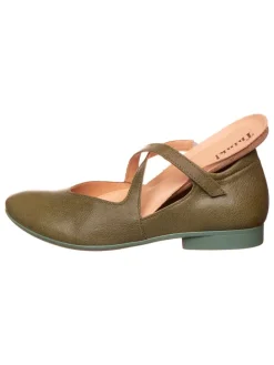 Leder-Spangenballerinas in Khaki