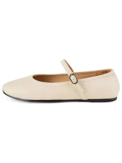 Leder-Spangenballerinas in Beige
