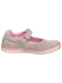 Leder-Spangenballerinas in Grau/ Rosa