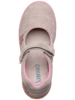 Leder-Spangenballerinas in Grau/ Rosa