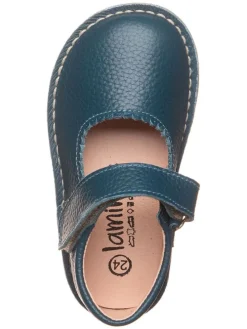 Leder-Spangenballerinas in Dunkelblau