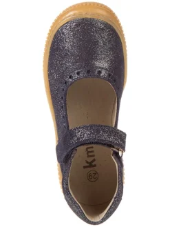 Leder-Spangenballerinas in Dunkelblau