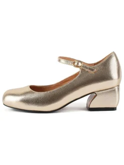 Leder-Spangenpumps in Gold