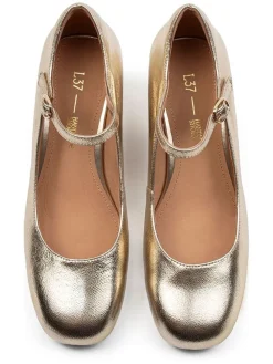 Leder-Spangenpumps in Gold