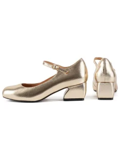 Leder-Spangenpumps in Gold