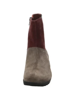 Leder-Stiefeletten in Braun/ Rot