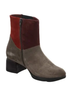 Leder-Stiefeletten in Braun/ Rot