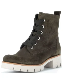 Leder-Stiefeletten in Khaki
