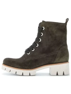 Leder-Stiefeletten in Khaki