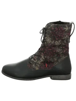 Leder-Stiefeletten in Schwarz/ Grau