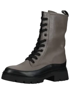 Leder-Stiefeletten in Taupe/ Schwarz
