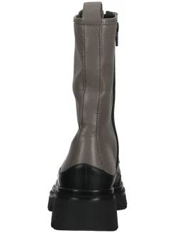 Leder-Stiefeletten in Taupe/ Schwarz