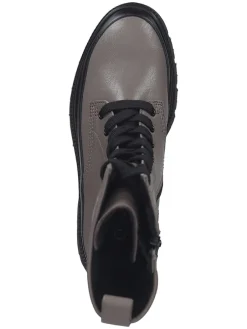 Leder-Stiefeletten in Taupe/ Schwarz