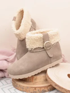 Leder-Winterboots in Beige