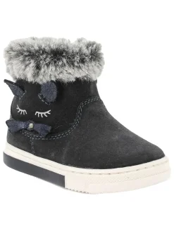 Leder-Winterboots in Dunkelblau