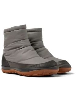 Leder-Winterboots in Grau/ Schwarz