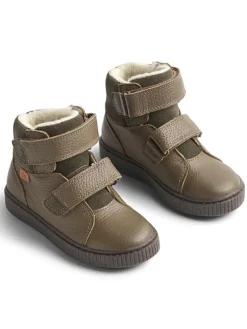 Leder-Winterboots in Khaki