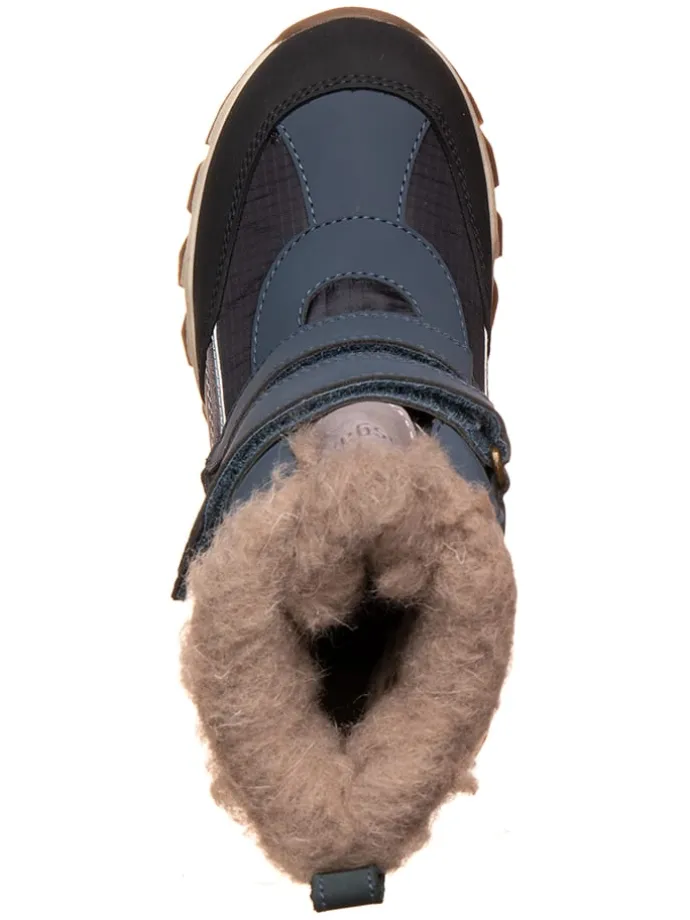 Leder-Winterboots "Torben" in Dunkelblau/ Grau