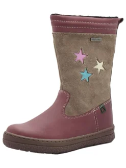 Leder-Winterstiefel in Beige/ Altrosa