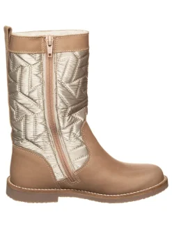 Leder-Winterstiefel in Beige/ Gold
