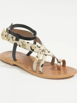 Leder-Zehensandalen "Fennel" in Gold/ Schwarz/ Beige