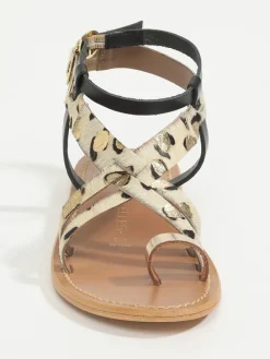 Leder-Zehensandalen "Fennel" in Gold/ Schwarz/ Beige