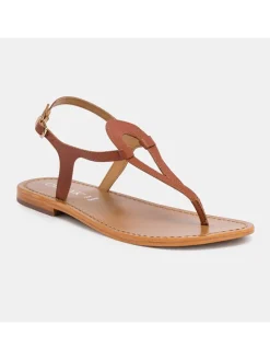 Leder-Zehensandalen in Hellbraun