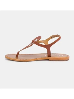 Leder-Zehensandalen in Hellbraun