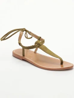 Leder-Zehensandalen "Smith" in Khaki