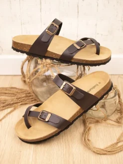 Leder-Zehentrenner in Braun