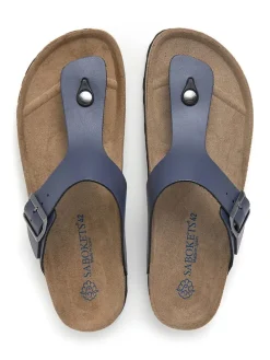 Leder-Zehentrenner in Dunkelblau