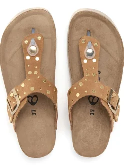 Leder-Zehentrenner in Hellbraun