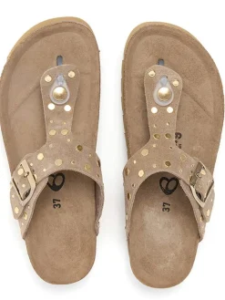 Leder-Zehentrenner in Hellbraun